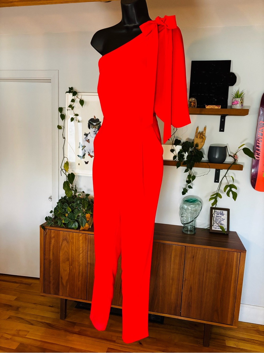 Adelyn Rae Red One-Shoulder Asymmetrical Jumpsuit - Size S (Excellent Condition)